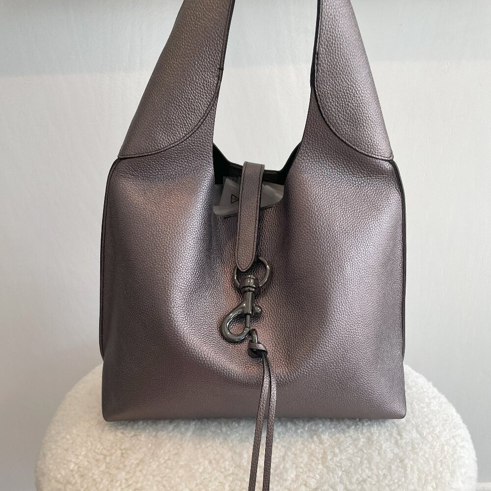 NEW, NWOT, Rebecca Minkoff Megan Leather Hobo Bag, Metallic Silver